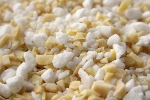 Coarse sugar (white) mixed with chopped almonds by Renee Suen