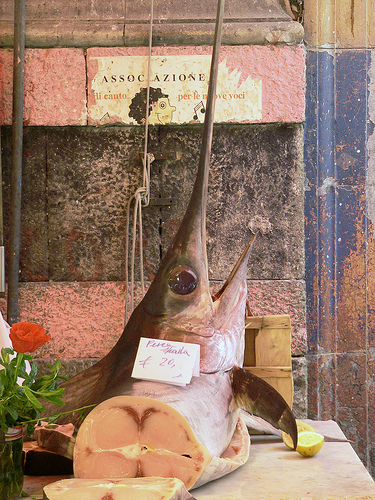 Swordfish in La Vucciria Market in Palermo 
