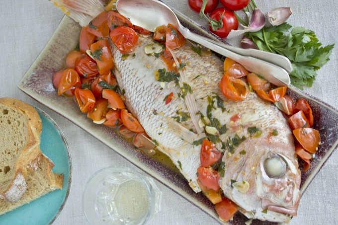 Acquapazza (fish stewed with tomatoes and garlic)