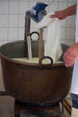 The cheesecloth bag to collect the curd