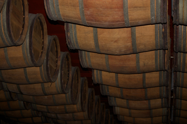 The ceiling of the barrel room