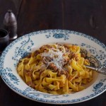 Tagliatelle alla bolognese (ribbon fresh egg pasta with meat sauce)