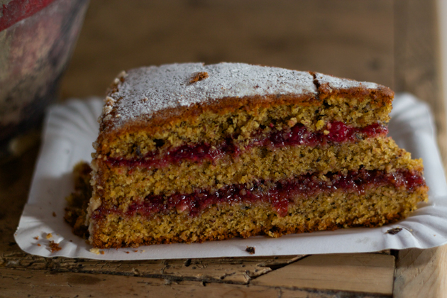 Torta di grano saraceno (buckwheat cake layered with lingonberry jam)