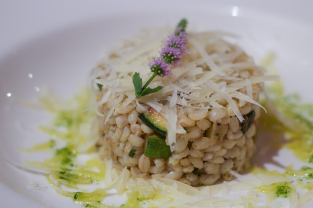 Orzo salad with zucchini and mint pesto with grated pecorino