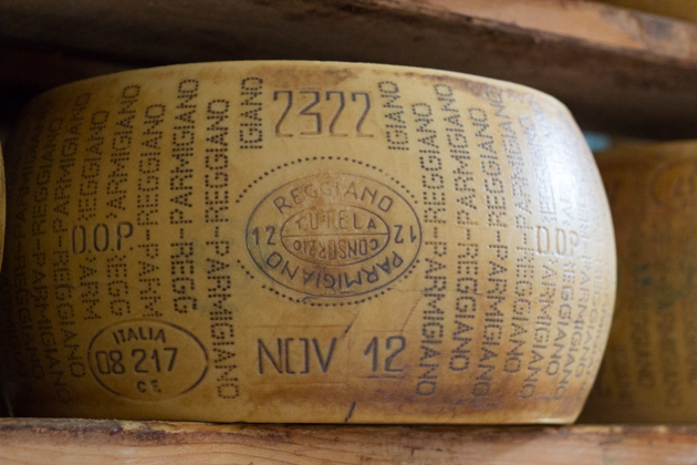 A wheel of Parmigiano-Reggiano cheese (the real Parmesan) 