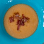 Cold melon soup with prosciutto crisps