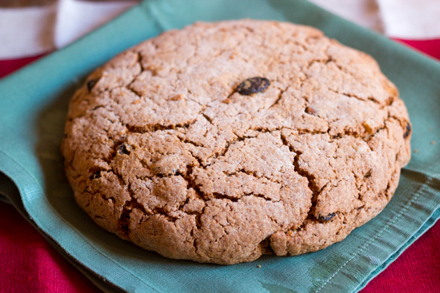 La Flantze (a biscuit-like cake made with rye flour, almonds, walnuts, raisins and orange)
