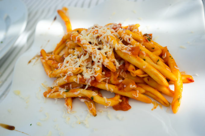 Fileja pasta with 'nduja, tomato and pecorino cheese
