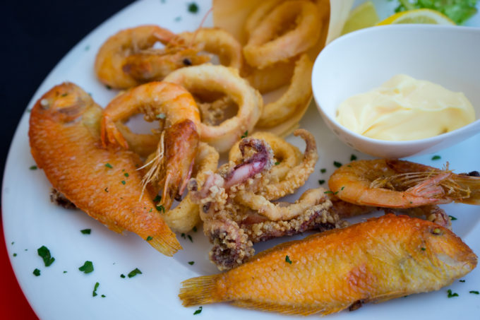Fritto misto (breaded deep-fried seafood)