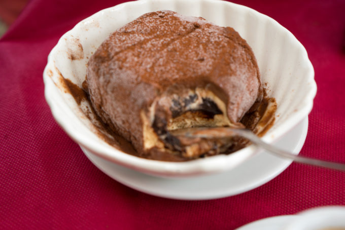 Tartufo di Pizzo (hazelnut and chocolate ice cream with a liquid dark chocolate core)