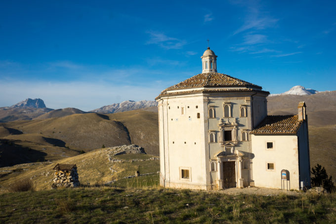 Santa Maria della Pietà, an octagonal church built in the seventeenth century located next to the Rocca di Calascio