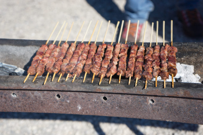 Arrosticini (small cubes of lamb, skewered and grilled)
