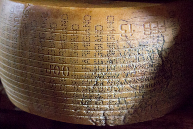 Imperfect Parmigiano-Reggiano marked by grooves